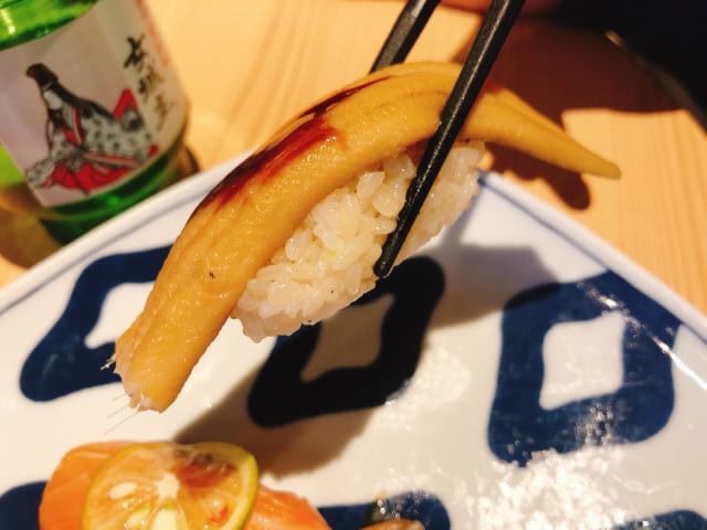 寿司と串とわたくし　今宵のすし３種盛り（生マグロ・煮あなご・炙りサーモン）